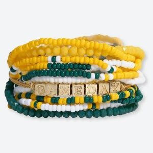 New w tags. 11 seed bracelet stack green yellow white. Team spirit. Hand beaded